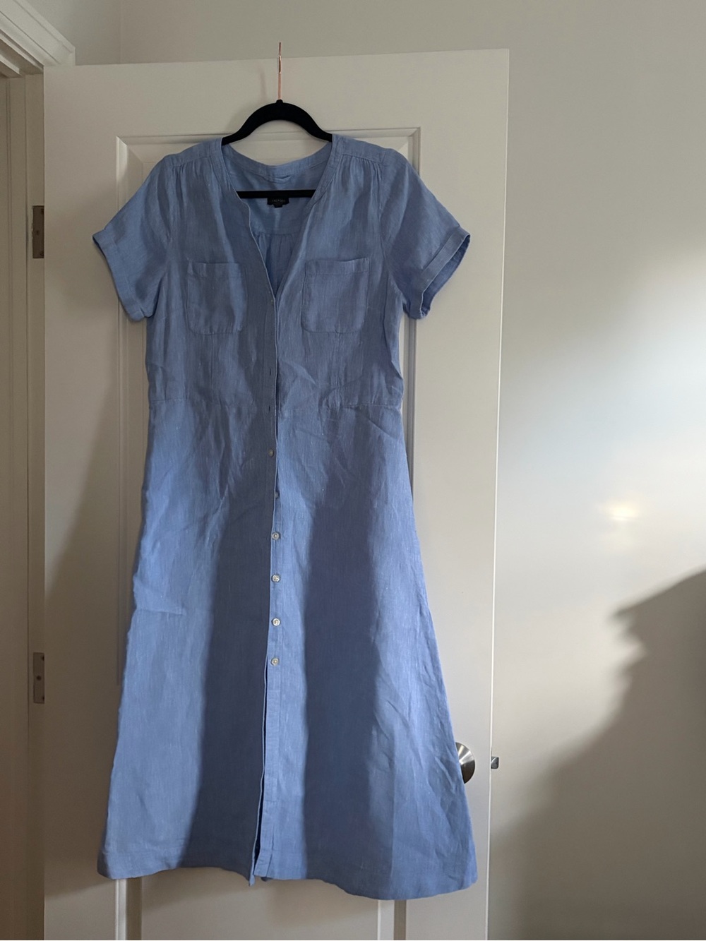 Talbots 100% Linen Light Blue Button-Down Midi Dress